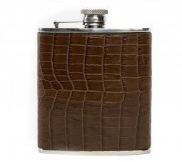 Crocodile Leather Stainless Steel Hip Flask in Espresso