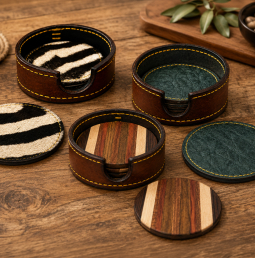 Exotic Hide or Wood Coaster Sets