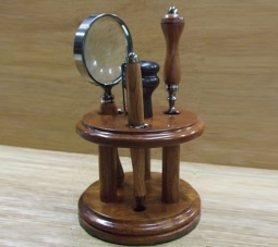 African Bubinga Three Piece Desk Set with Custom Exotic Wood Stand